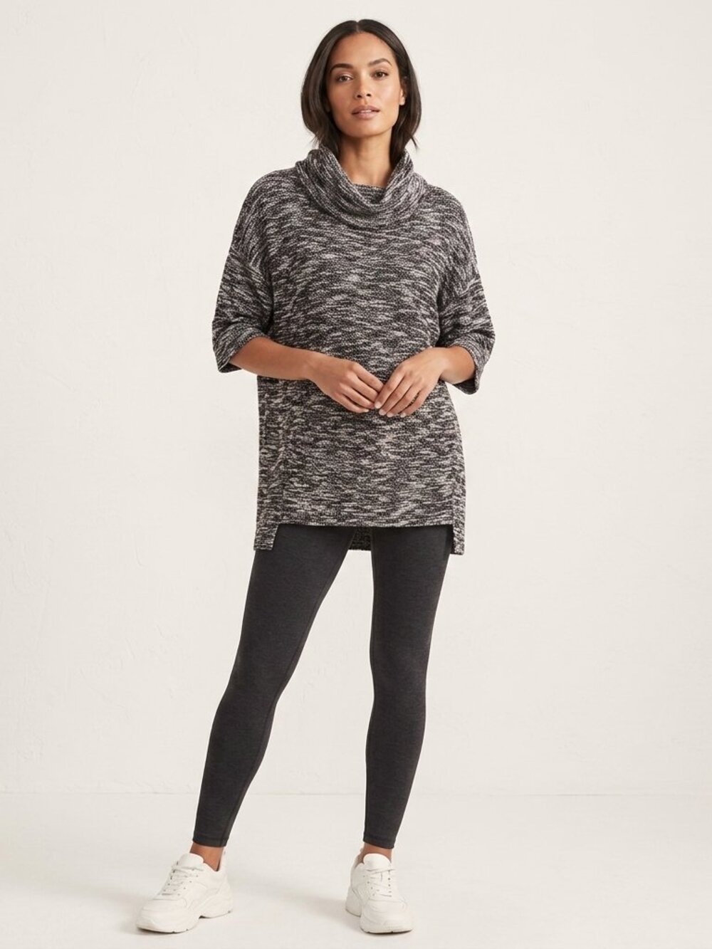 Sympli Marled Black and White Cowl Neck Pullover Sweater Sz 14